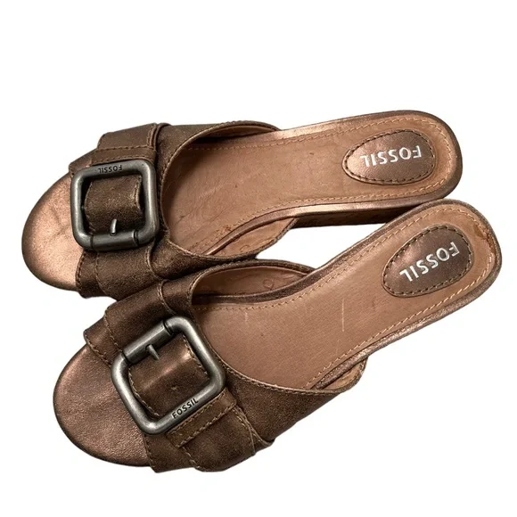 Fossil Women Marla Cork Wedge Buckle Platform Side Shoe Size 6.5 - Picture 6 of 10